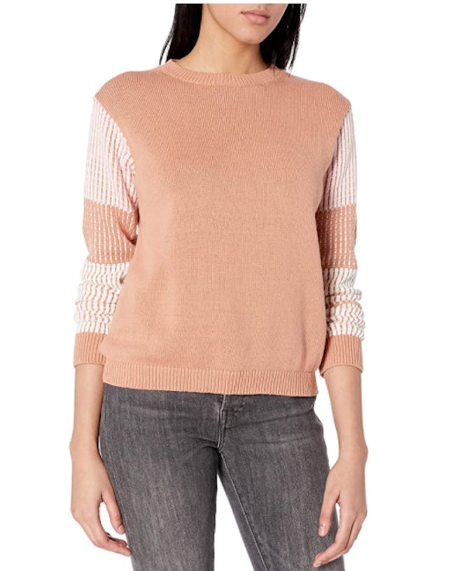 Cable Stitch Contrast-Sleeve Sweater