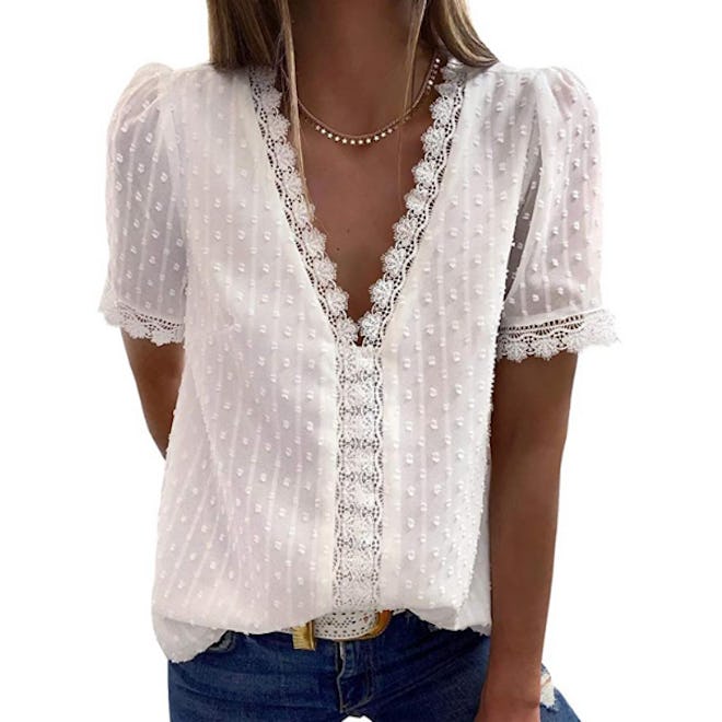 Dokotoo V-Neck Lace Blouse