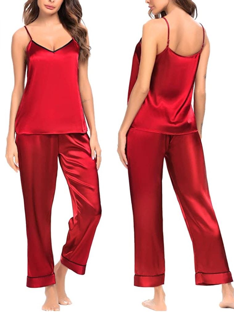 SWOMOG Silk Satin Pajamas Set