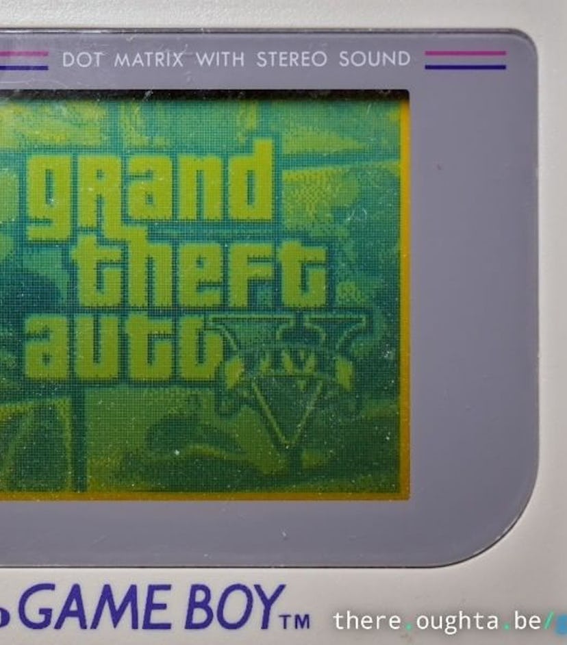 A Game Boy playing Grand Theft Auto V.