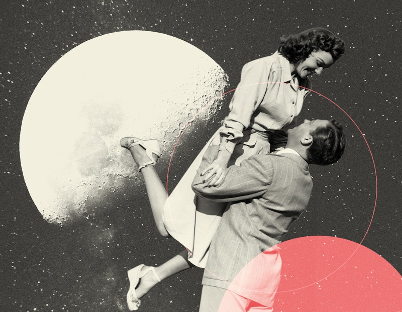 A man holds up a woman against the silhouette of the moon. Here are all the astrological events happ...