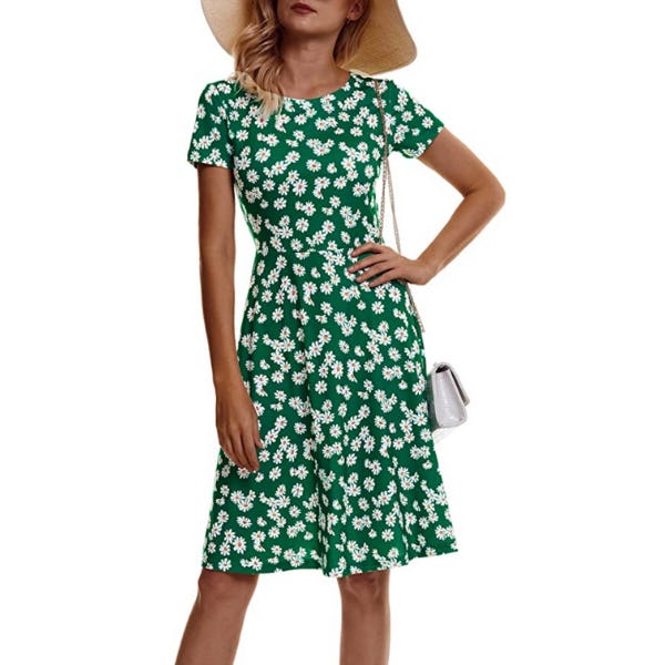 HUHOT Short Sleeve Round Neck Dress