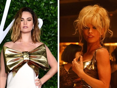 Lily James on the Red Carpet and as Pamela Anderson in Pam & Tommy