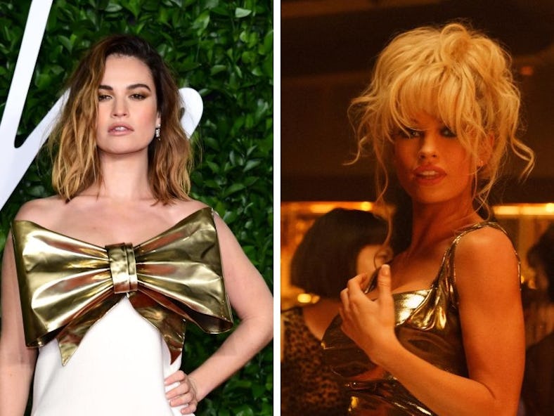 Lily James on the Red Carpet and as Pamela Anderson in Pam & Tommy