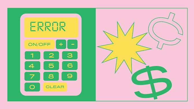 Illustrated green calculator, with an error on it.