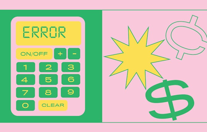 Illustrated green calculator, with an error on it.