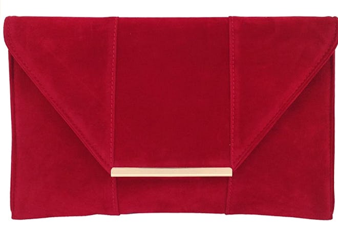 Clutch purse in red microsuede fabric
