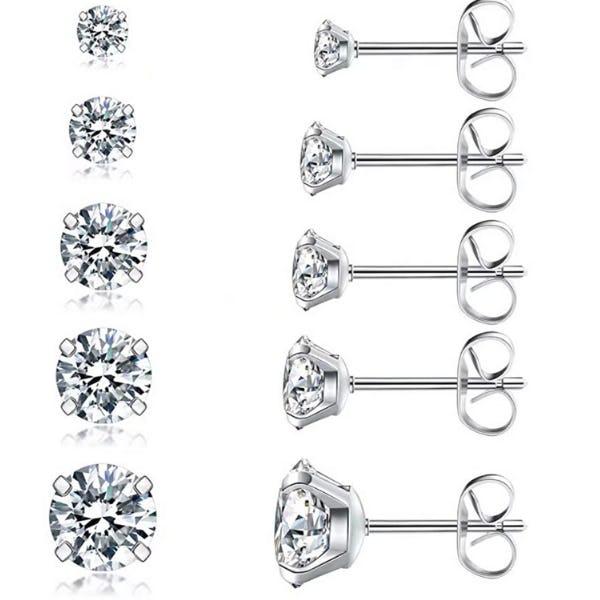 Wssxc Cubic Zirconia Stud Earrings Set (5 Pairs)
