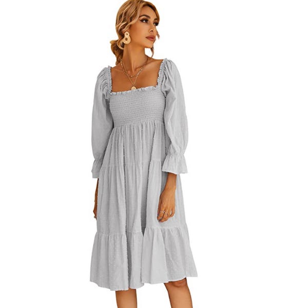 R.Vivimos Puff Sleeves Midi Dress