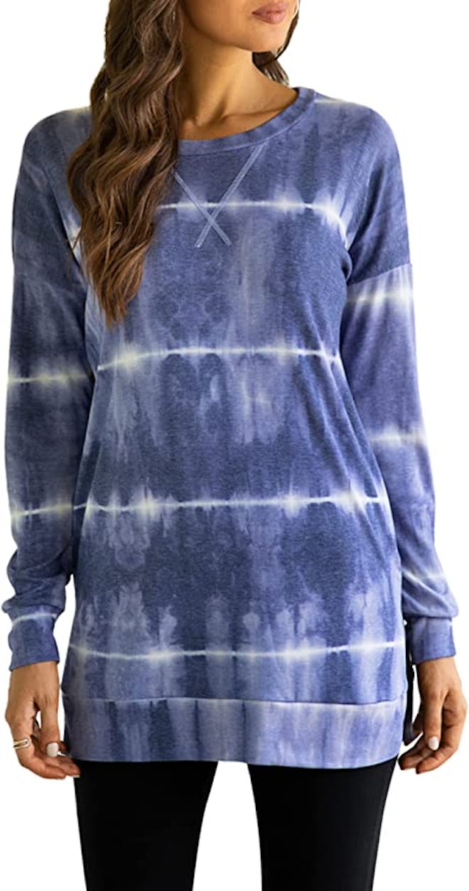 levaca Long Sleeve Side Split Loose Casual Pullover Tunic 