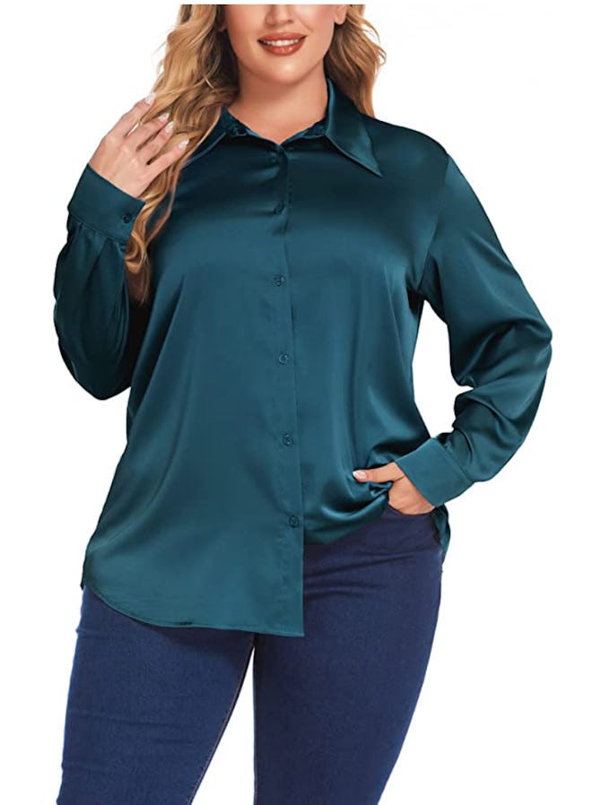 IN'VOLAND Long Sleeve Satin Blouse