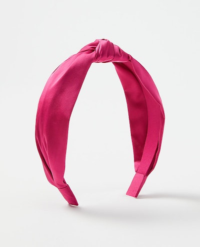 Top-knot headband in satin magenta fabric