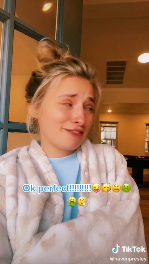 Screenshot of TikTok's OK perfect trend video with girl in blanket.