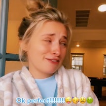 Screenshot of TikTok's OK perfect trend video with girl in blanket.