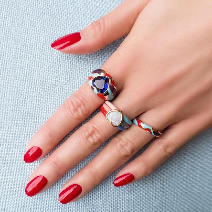 Alison Lou enamel ring stack.