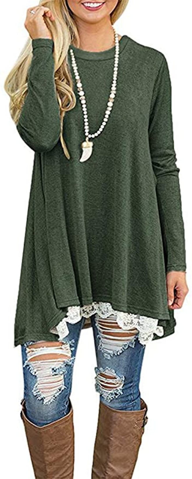 Andaa Long Sleeve Lace Splicing Tunic