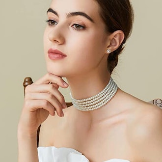 BABEYOND Imitation Pearl Multi Strand Choker