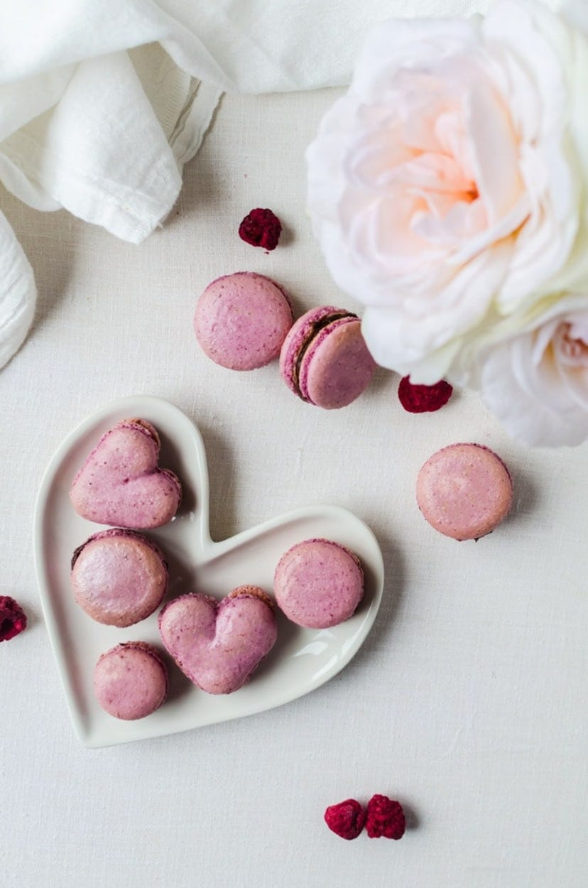 Raspberry macarons are a fun Valentine's Day cookie idea.