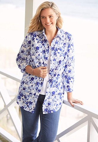 Woman Within Plus Size Floral Button Down Shirt