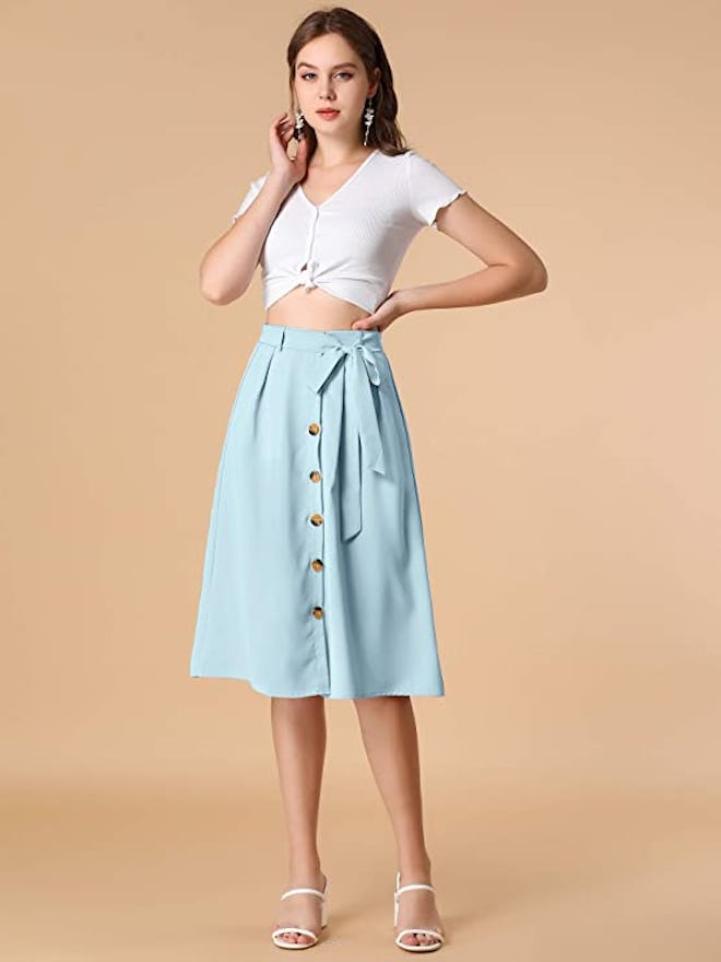 Allegra K Button Front High Waist Midi Skirt