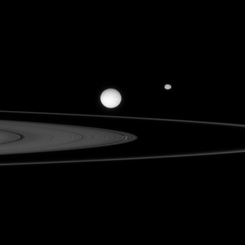 Mimas and rings of Saturn
