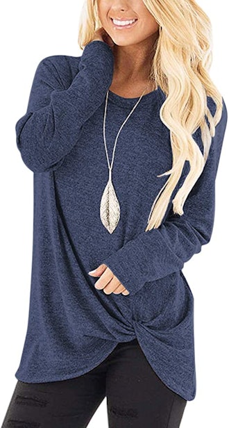 SHIBEVER Long Sleeve Twist Knotted Tunic