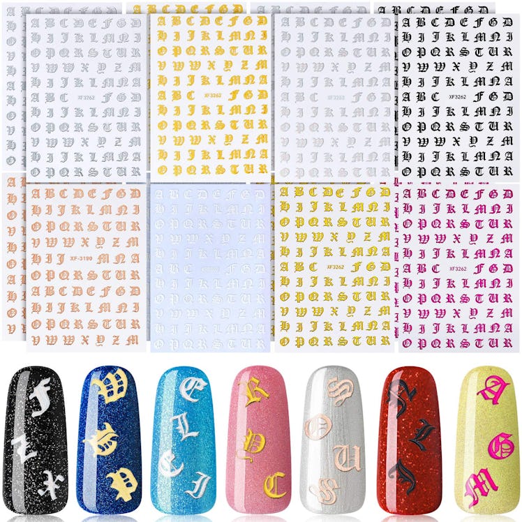 Blulu Holographic Letter Nail Art Stickers (16 Sheets) 