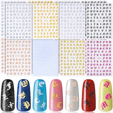 Blulu Holographic Letter Nail Art Stickers (16 Sheets) 