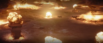 Bombs exploding on Mandalore during the Night of a Thousand Tears