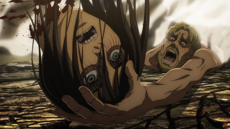Zeke catching Erens severed head from attack on titan