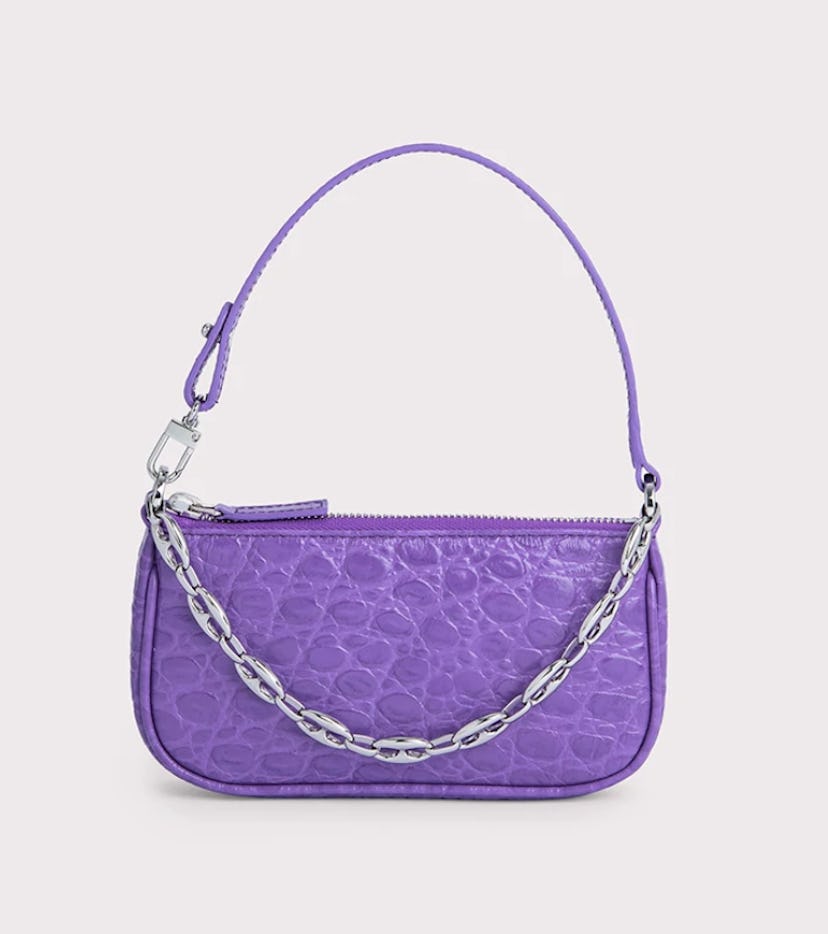 MINI RACHEL VIOLET CIRCULAR CROCO EMBOSSED LEATHER