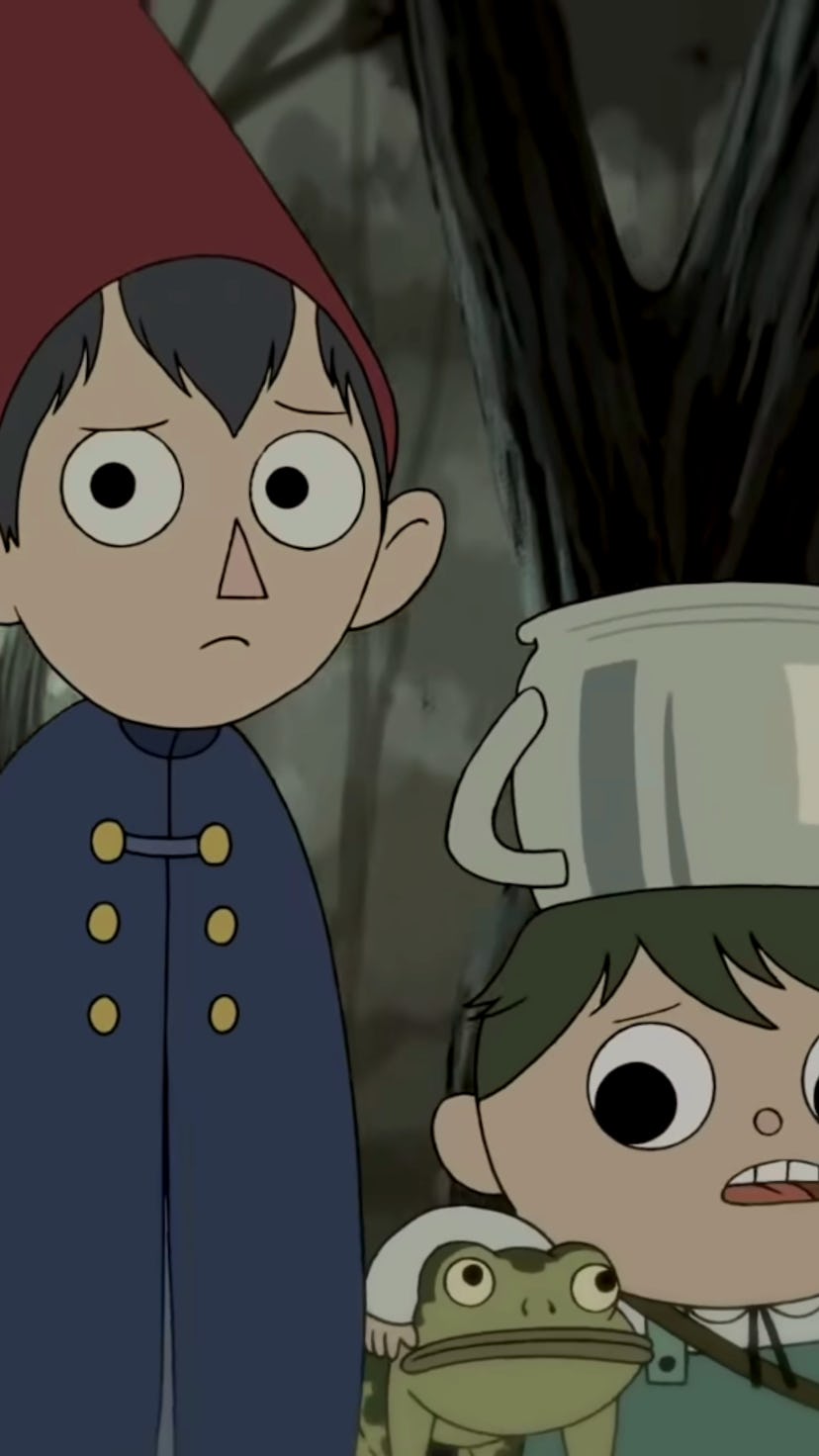 Cartoon characters Wirt and Greg are pictured standing in the woods. Greg has a teapot on his head a...