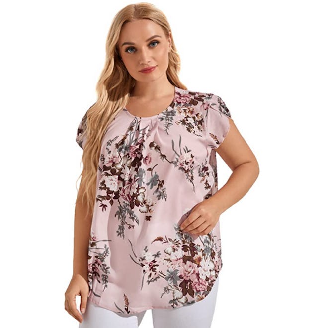 Floerns Plus Size Short Sleeve Blouse