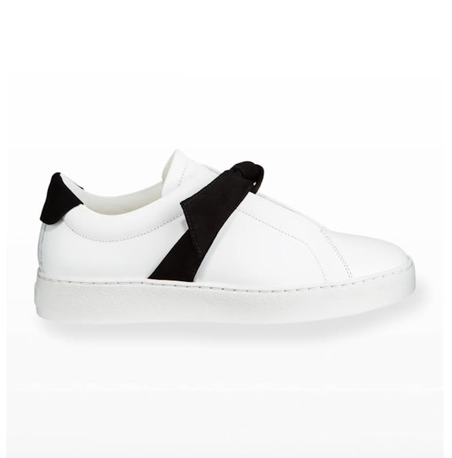 ALEXANDRE BIRMAN Clarita Bow-Embellished Suede-Trimmed Leather Slip-On Sneakers