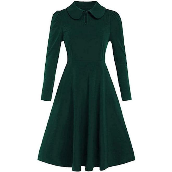 Romwe Collared Long Sleeve Fit And Flare Dress