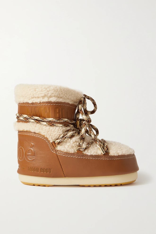Chloé x Moon Boot  Leather And Shearling Snow Boots