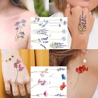COKTAK Watercolor Flower Temporary Tattoos (12 Sheets)