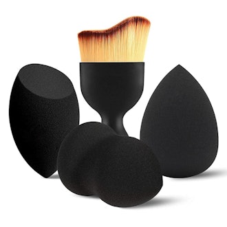 BEAKEY Makeup Sponges with Kabuki Contour Brush (4 Pieces)