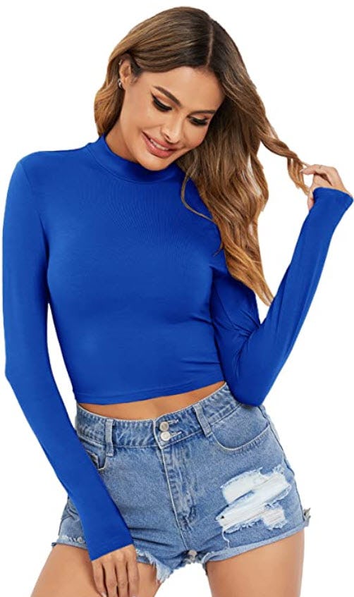 Verdusa Mock Neck Long Sleeve Crop Top