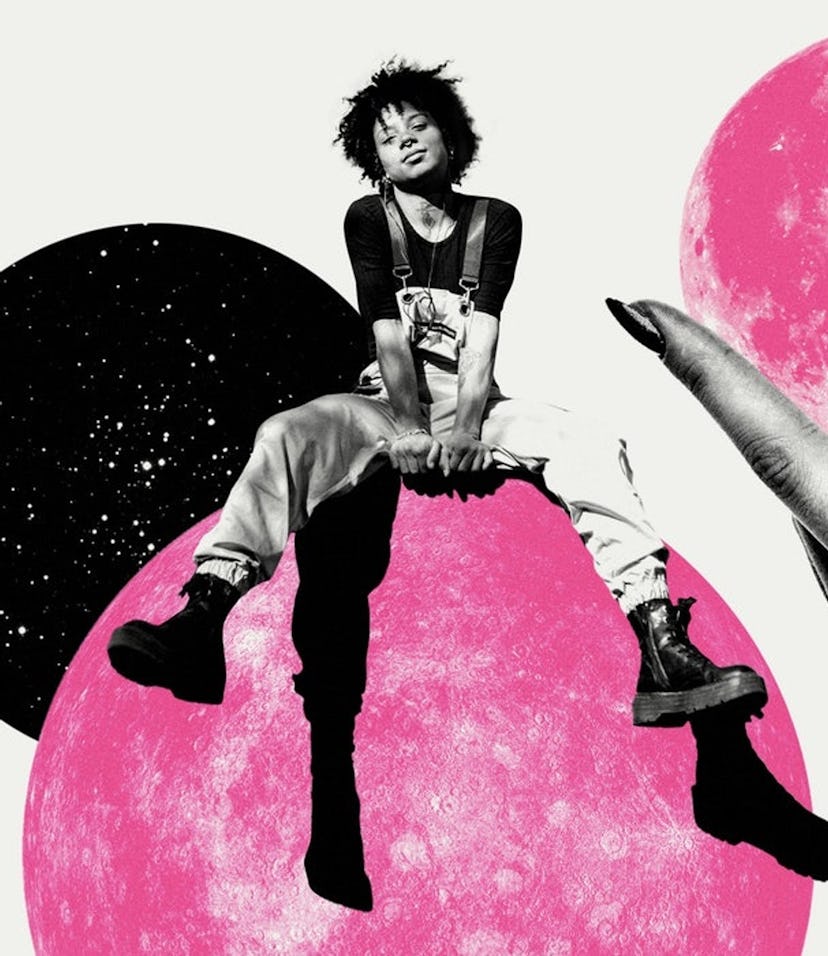 Young woman on a pink planet, which will be retrograde in February 2022.