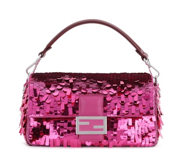 Fendi Sequined Baguette Pink in Polyester with Silver-tone - US