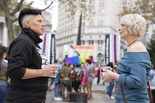 Sara Ramirez as Che Diaz and Cynthia Nixon as Miranda Hobbes at a pride rally in 'And Just Like That...