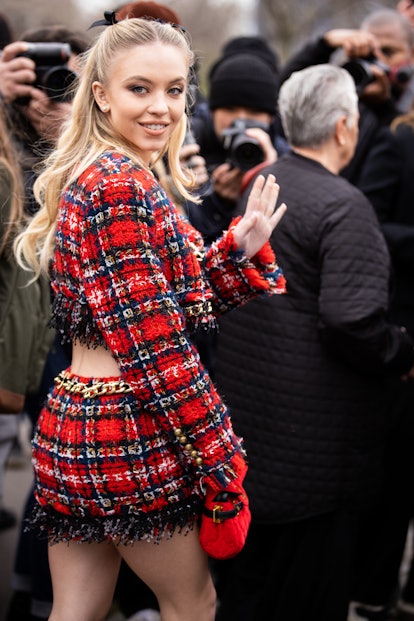 Sydney Sweeney is seen outside Balmain fashion show on Feb. 28, 2020.