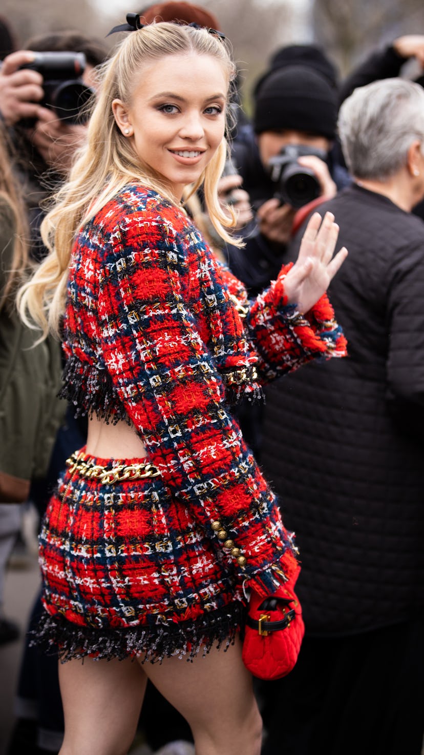 Sydney Sweeney is seen outside Balmain fashion show on Feb. 28, 2020.