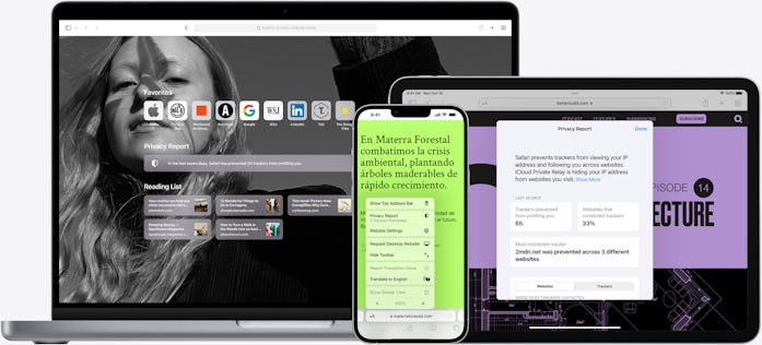 Several Apple devices using Safari.