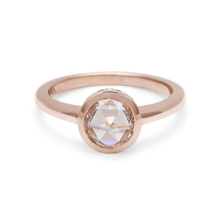 Round Bezel Rose Cut Champagne Diamond Ring  