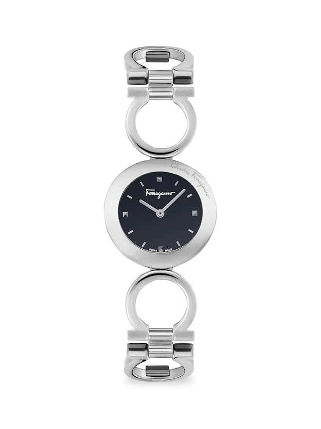Salvatore Ferragamo stainless steel bracelet watch.