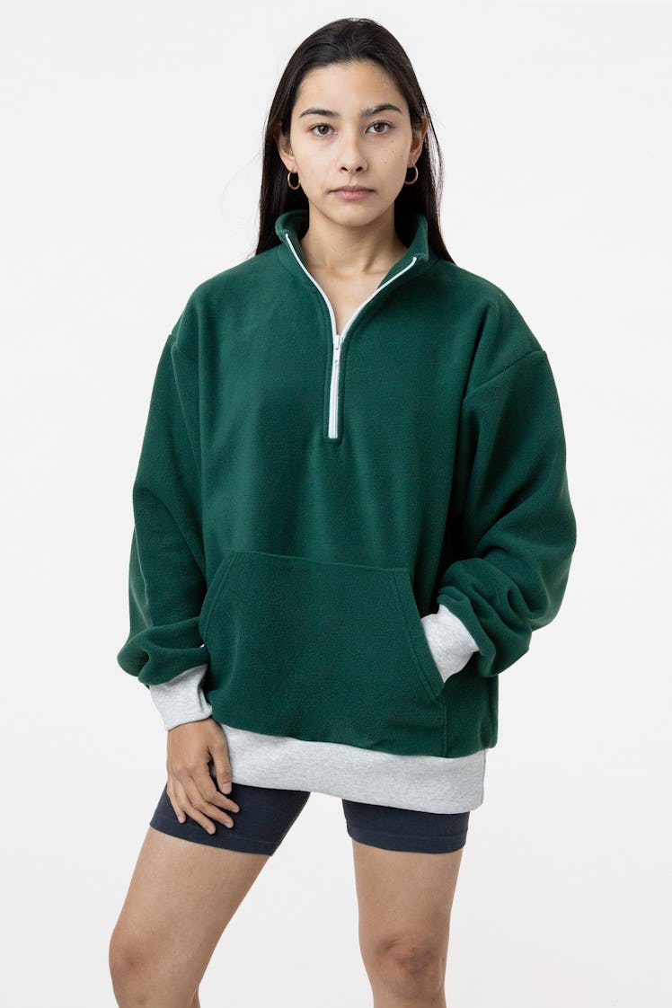 Los Angeles Apparel green fleece pullover.