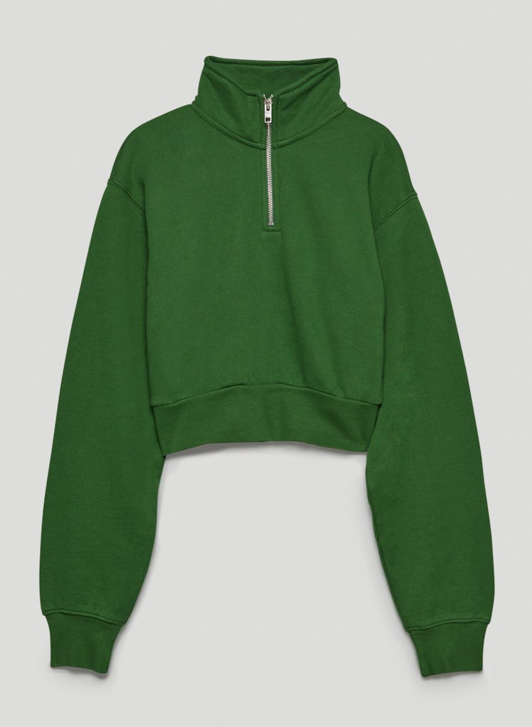 Aritzia Tna green fleece sweatshirt.