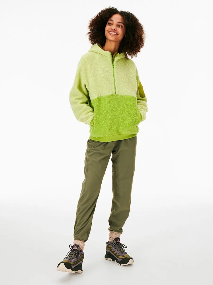 Outdoor Voices  green fleece half-zip hoodie.